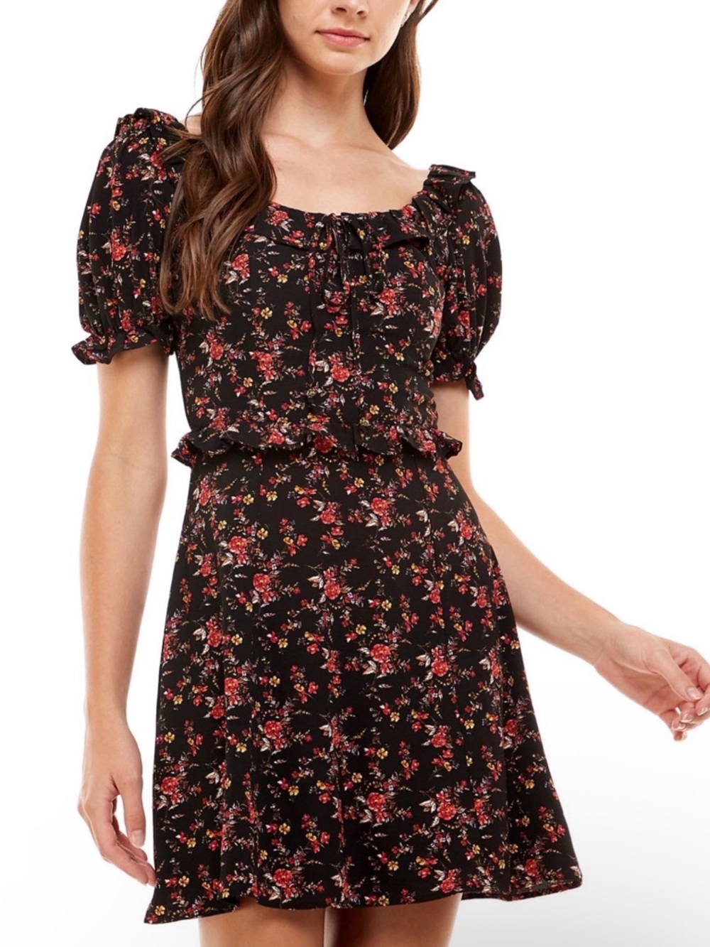 NWT DRESS  Womens Juniors Floral Open Back Fit & Flare Dress size: L